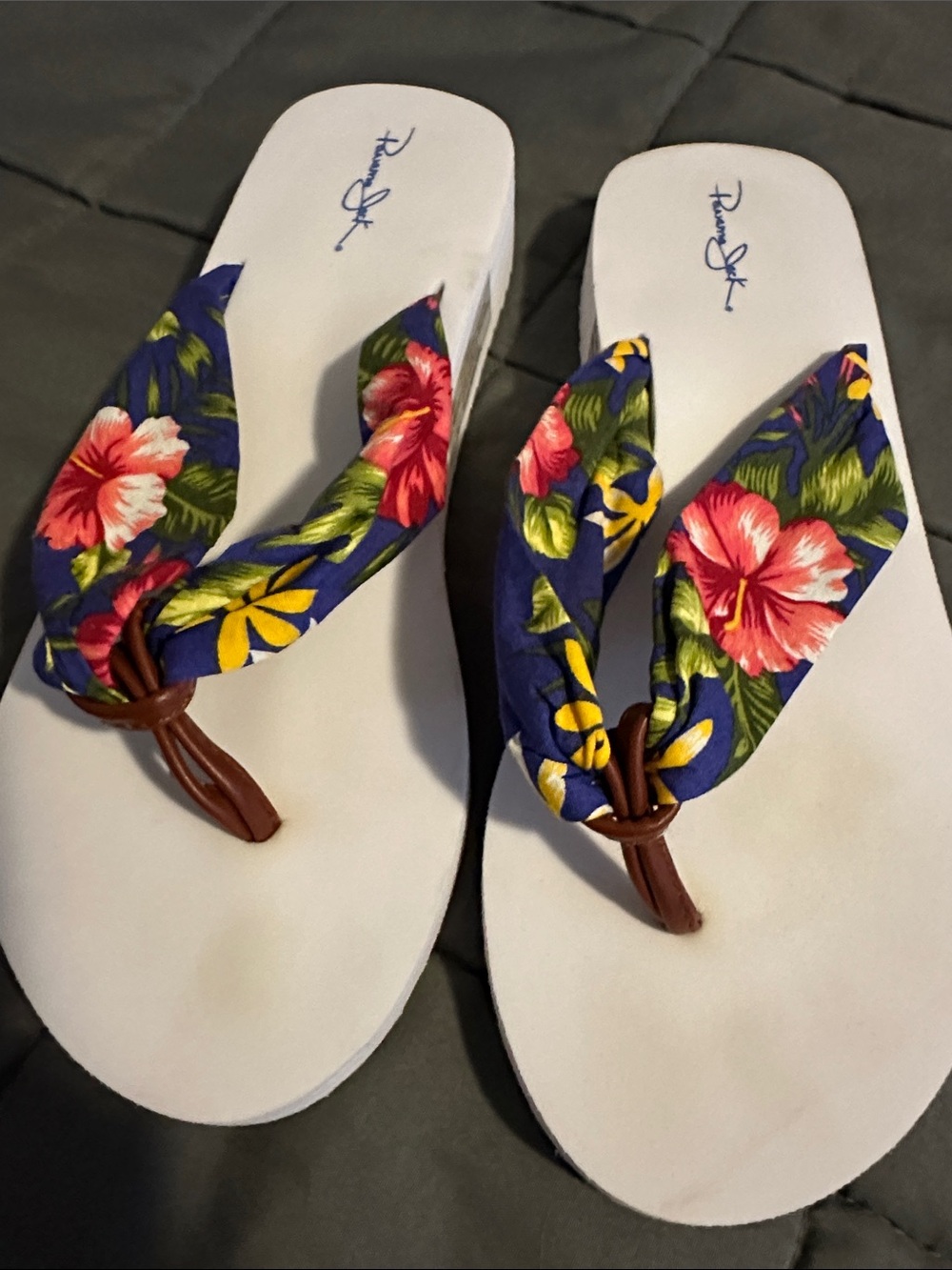 Panama Jack White Sole Floral Navy Strap Thong Sandals